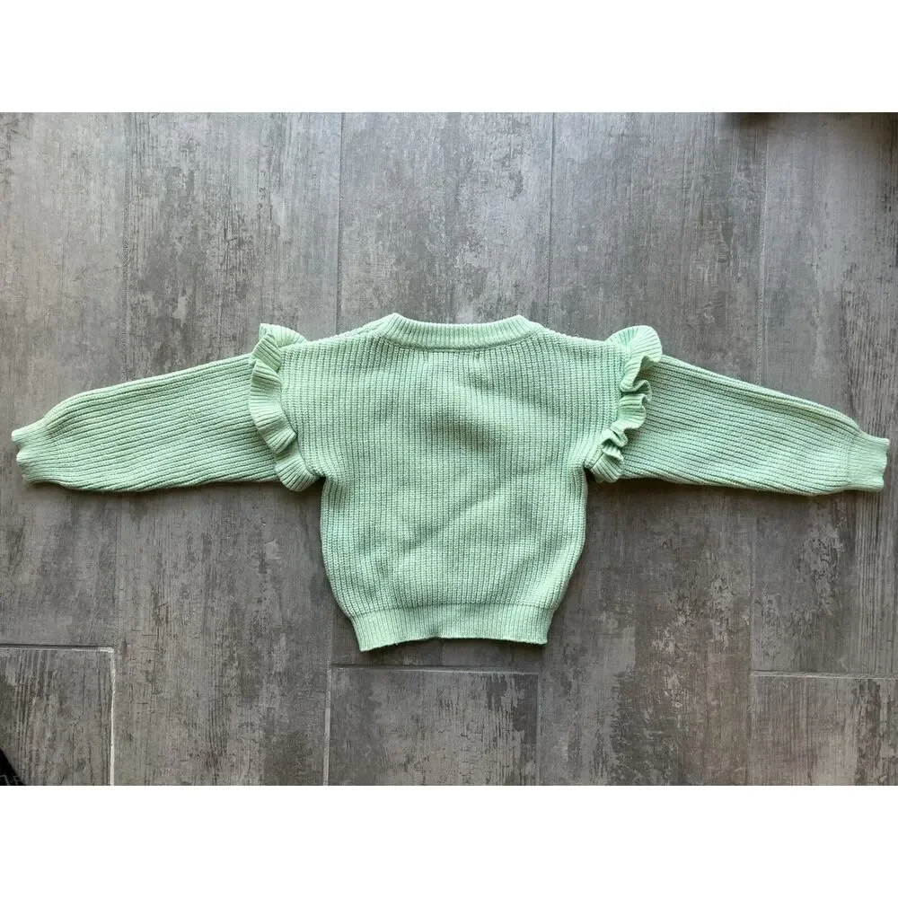 Toddler Girls Ruffle Trim Cable Knit Pullover Sweater Fashion Mint Green 2T